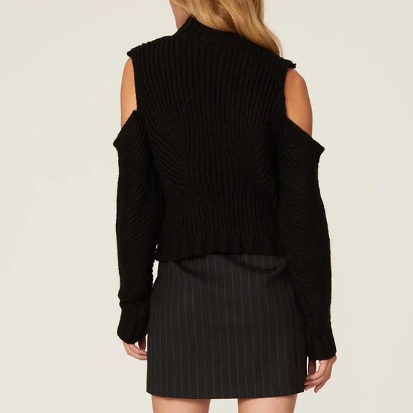 For love and Lemons Keke Cutout Turtleneck Cold Shoulder Black Sweater - Picture 2 of 7